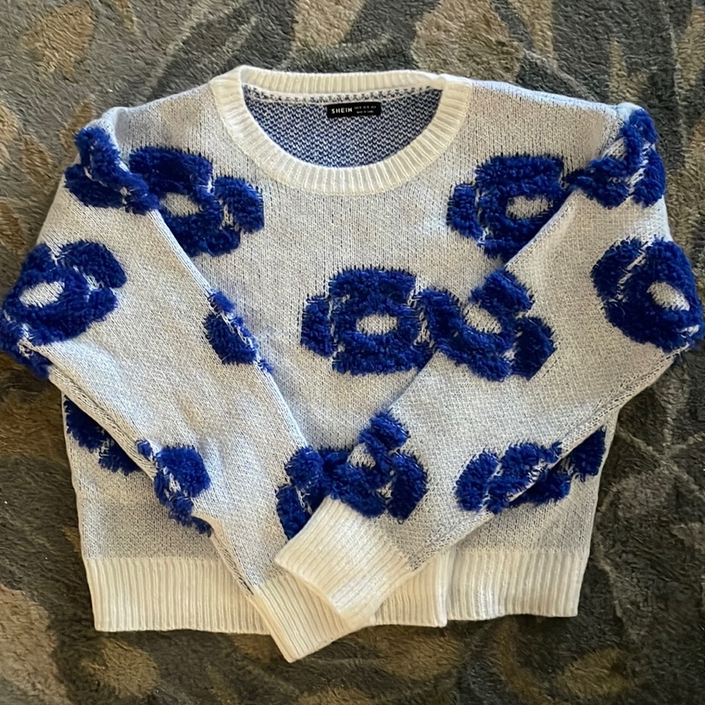Shein blue and white sweater